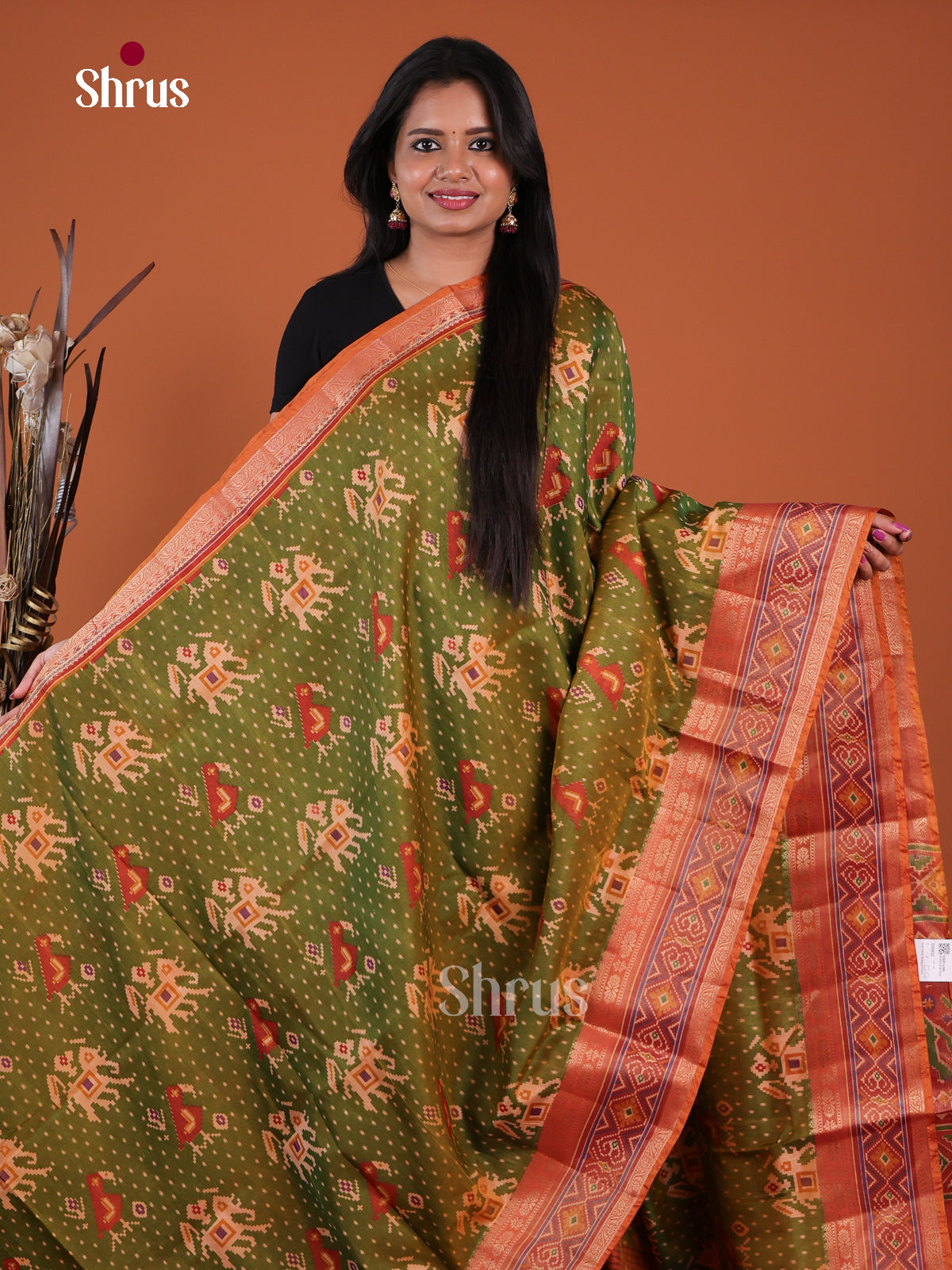 Green & Brown - Semi Patola Saree