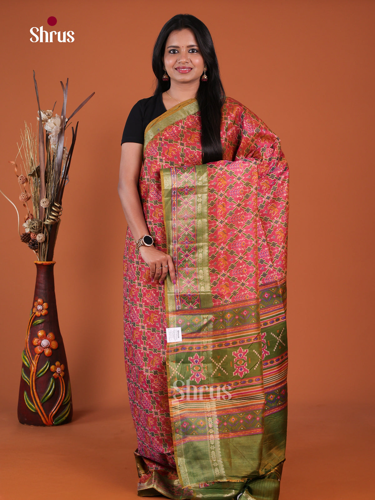 Pink & Green - Semi Patola Saree
