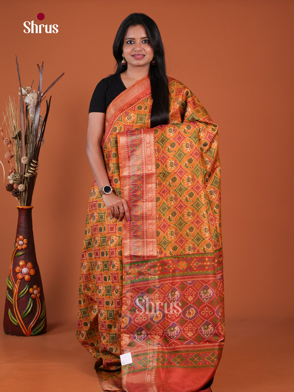 Mustard & Orange - Semi Patola Saree