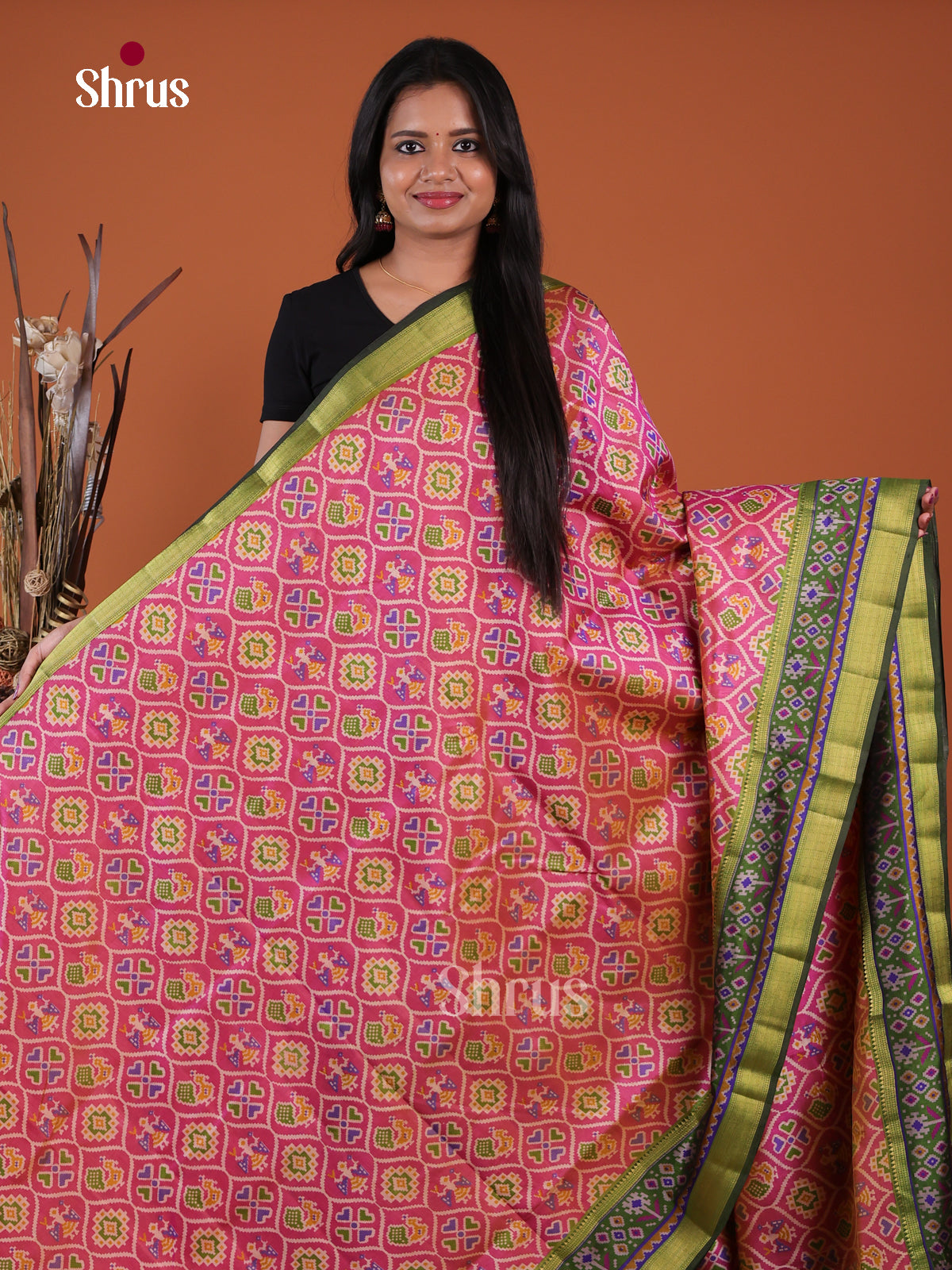 Pink & Green - Semi Patola Saree