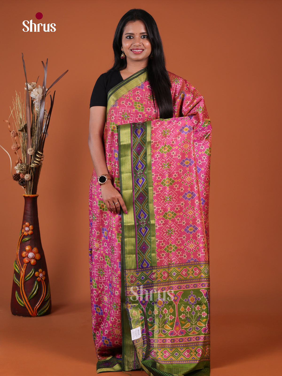 Pink & Green -Semi Patola Saree