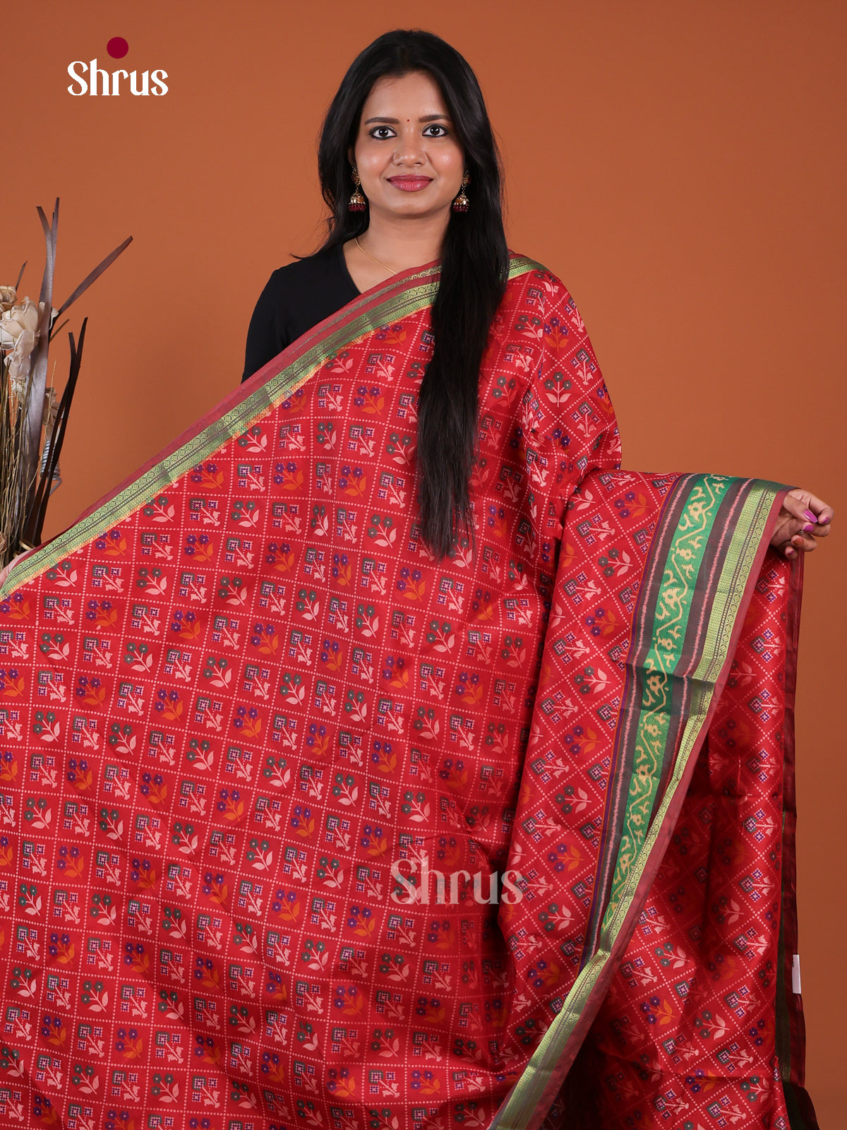 Red & Green - Semi Patola Saree