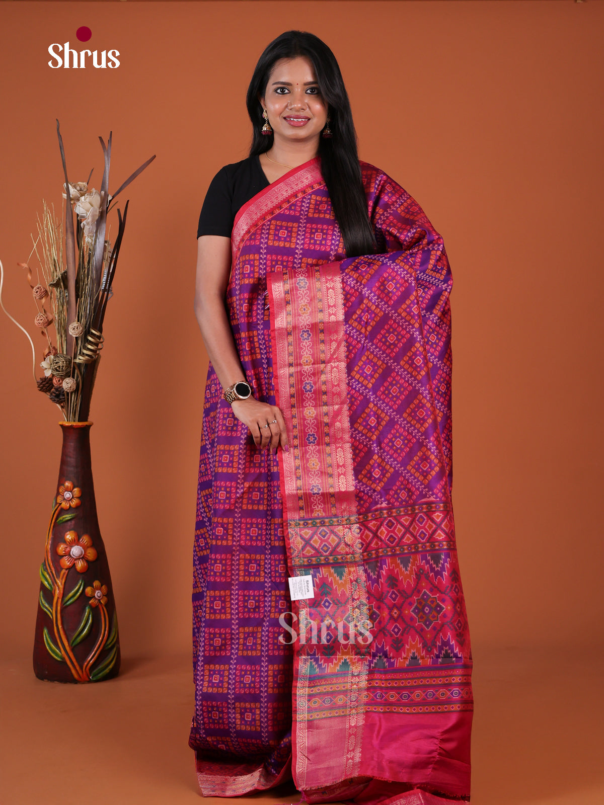 Purple & Pink- Semi Patola Saree