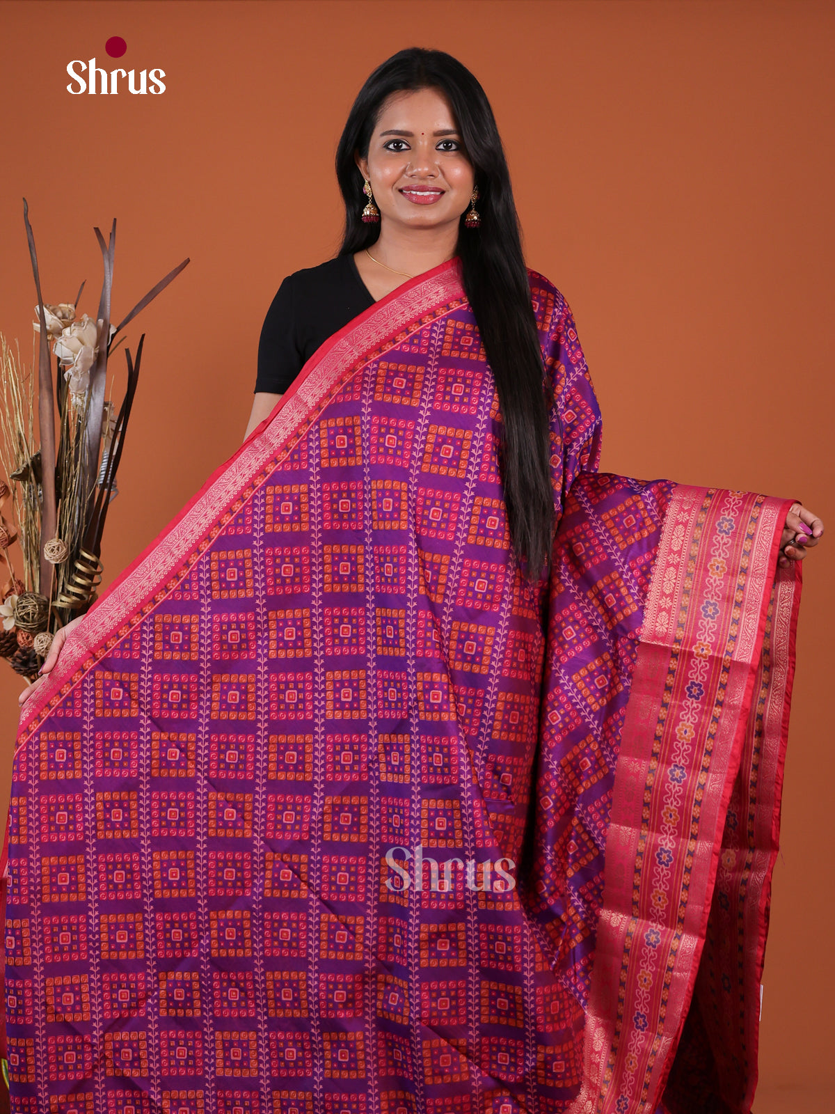 Purple & Pink- Semi Patola Saree