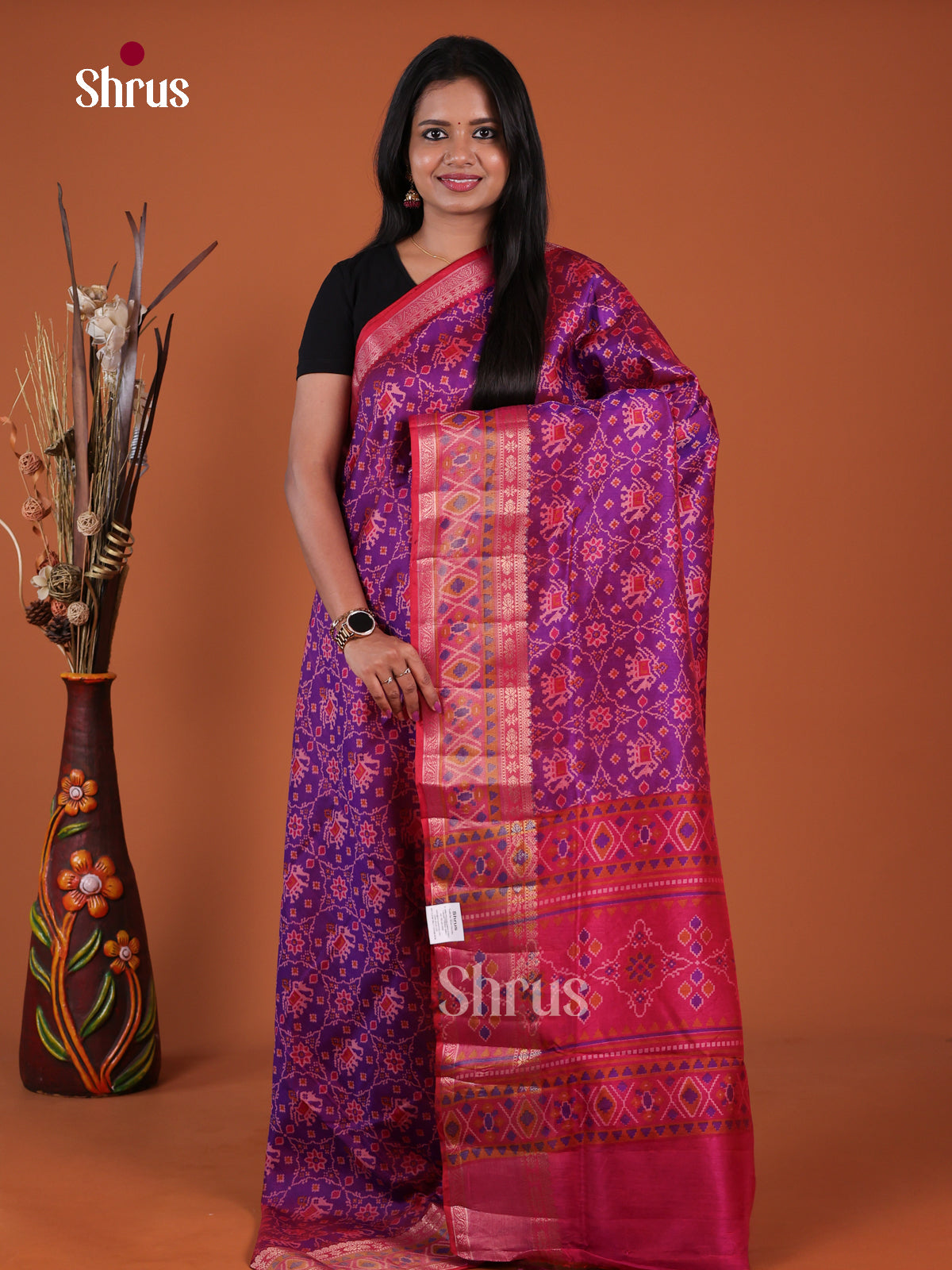 Purple & Pink - Semi Patola Saree - EH04228