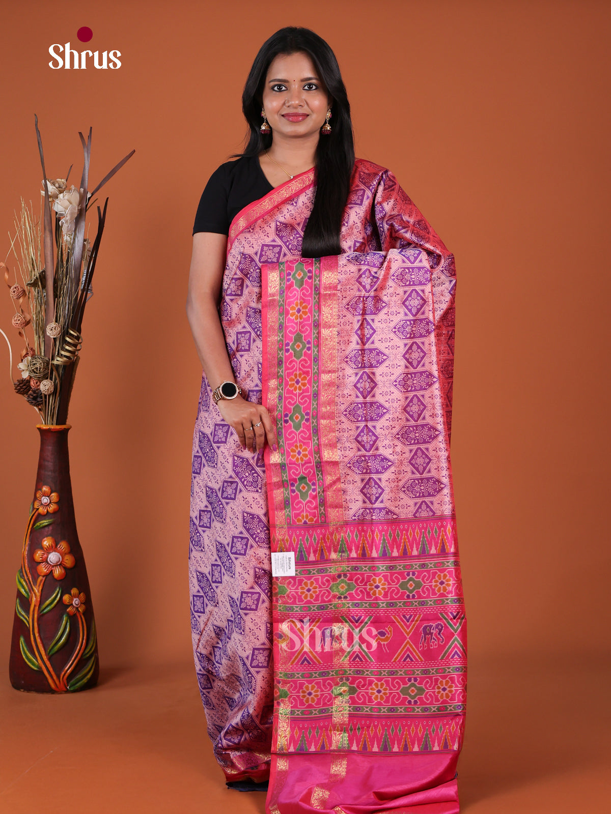 Purple & Pink- Semi Patola Saree