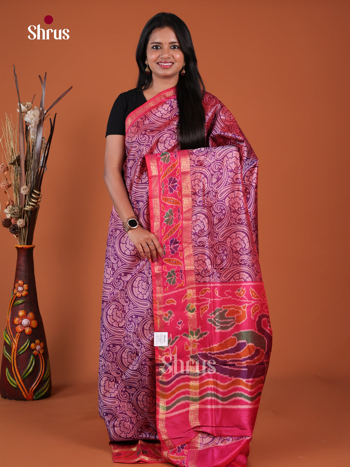 Purple & Pink- Semi Patola Saree
