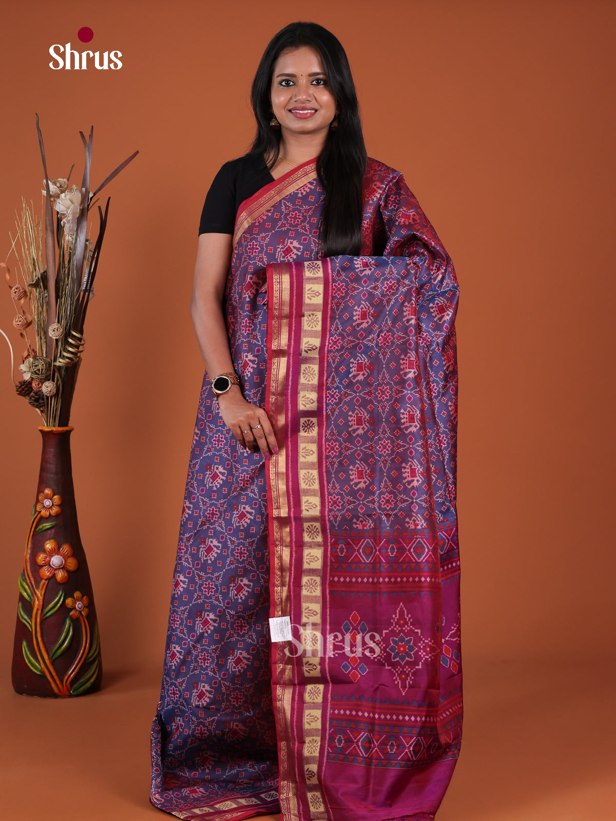 Blue & Purple - Semi Patola Saree -