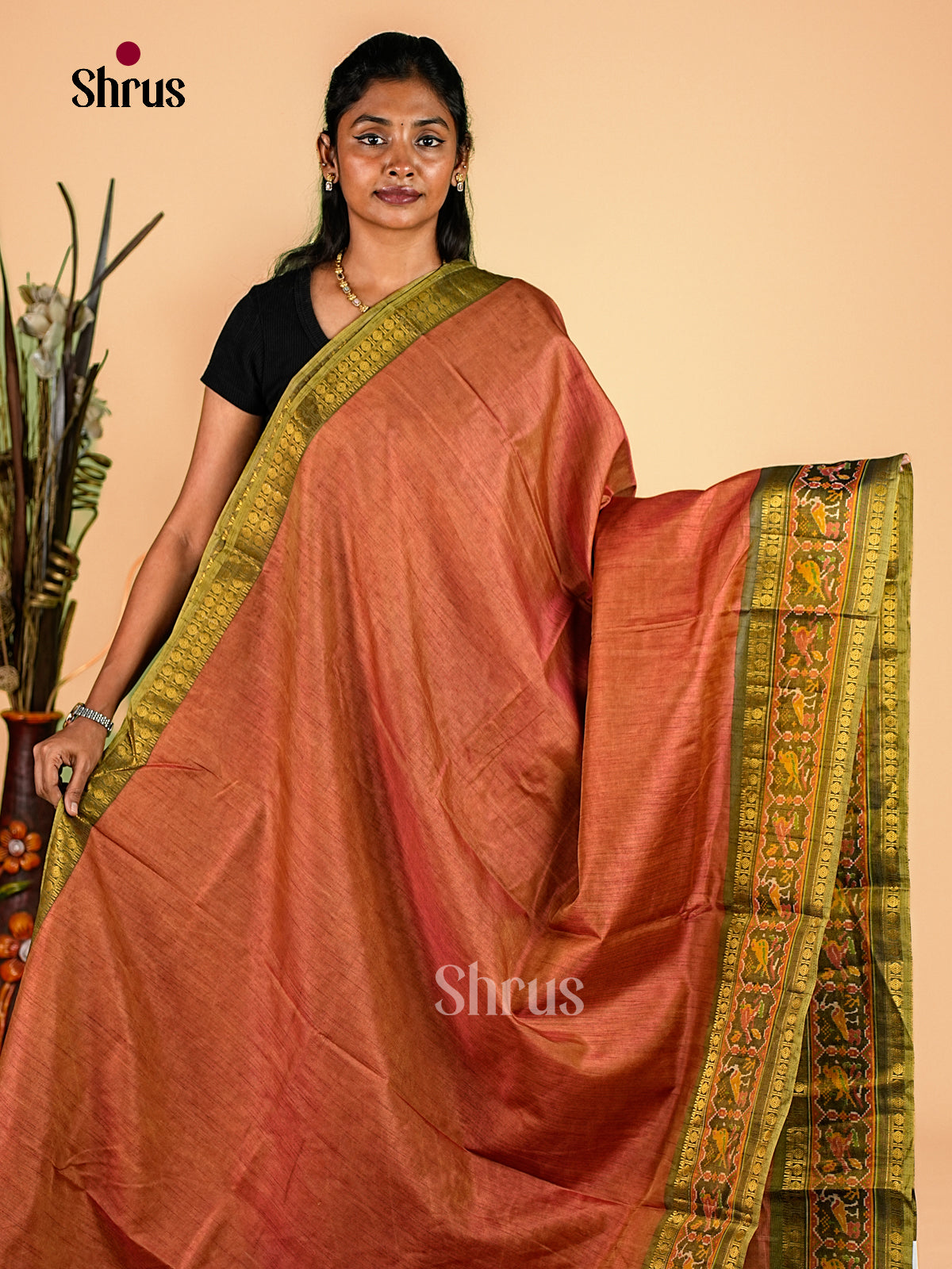 Orange & Green - Semi Patola Saree - Shop on Shrus.com