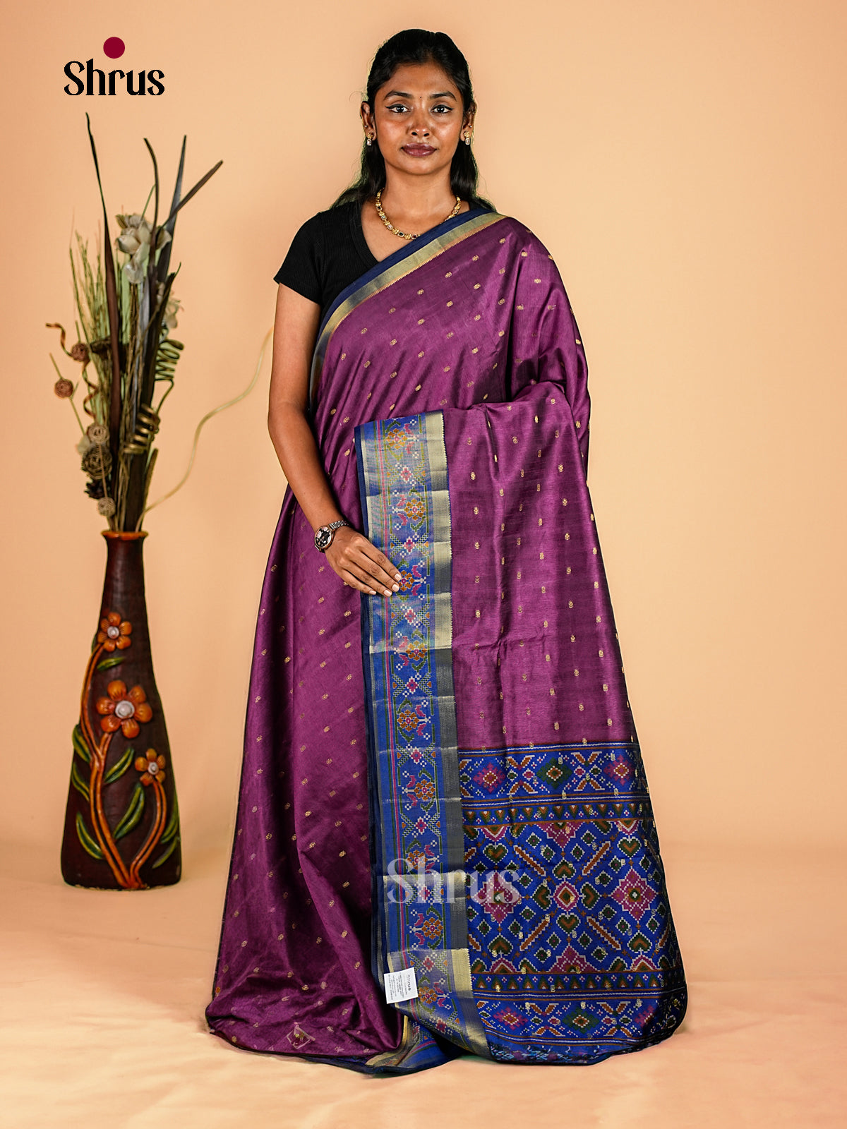 Purple & Blue - Semi Patola Saree - Shop on Shrus.com