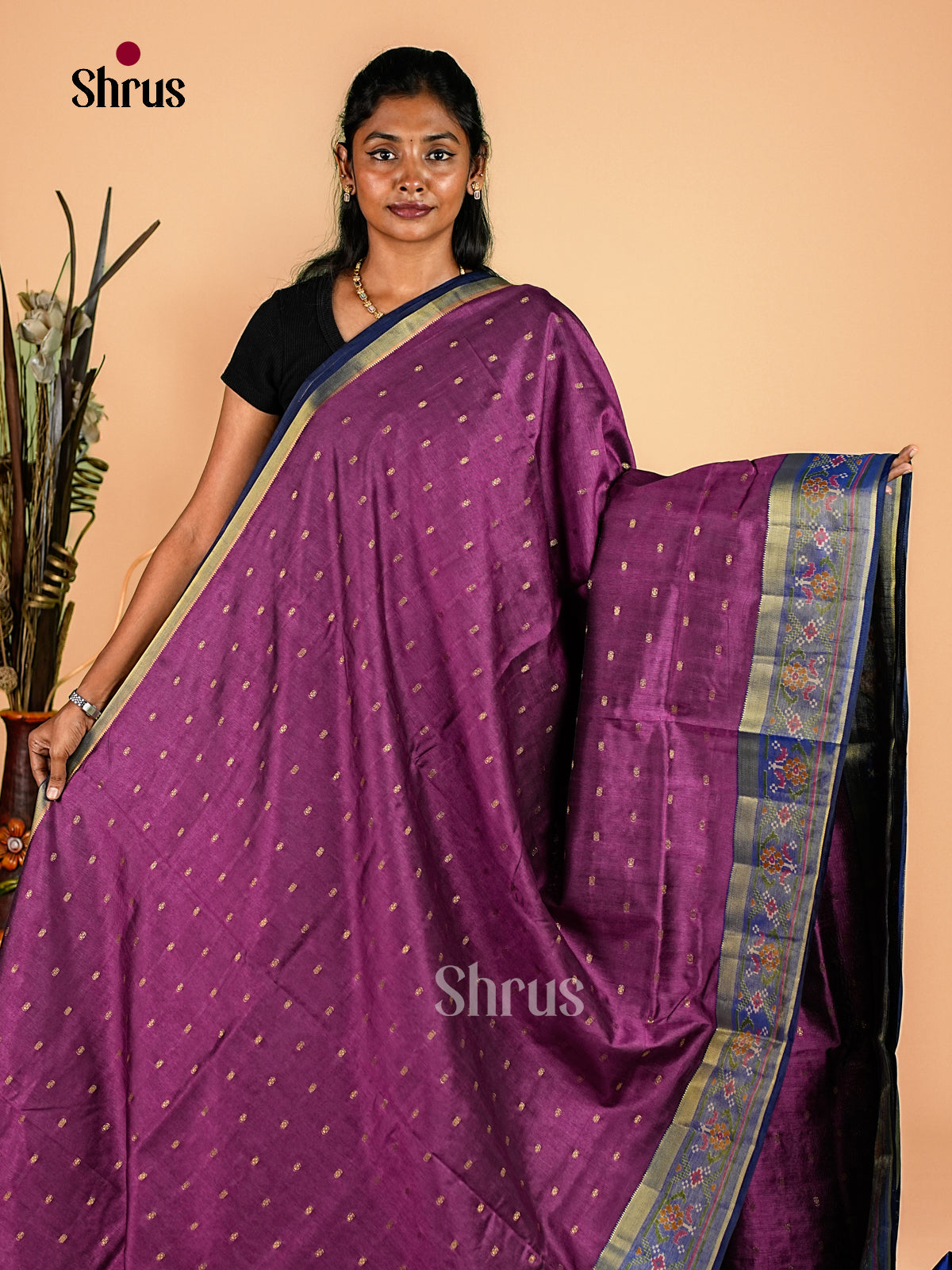 Purple & Blue - Semi Patola Saree - Shop on Shrus.com