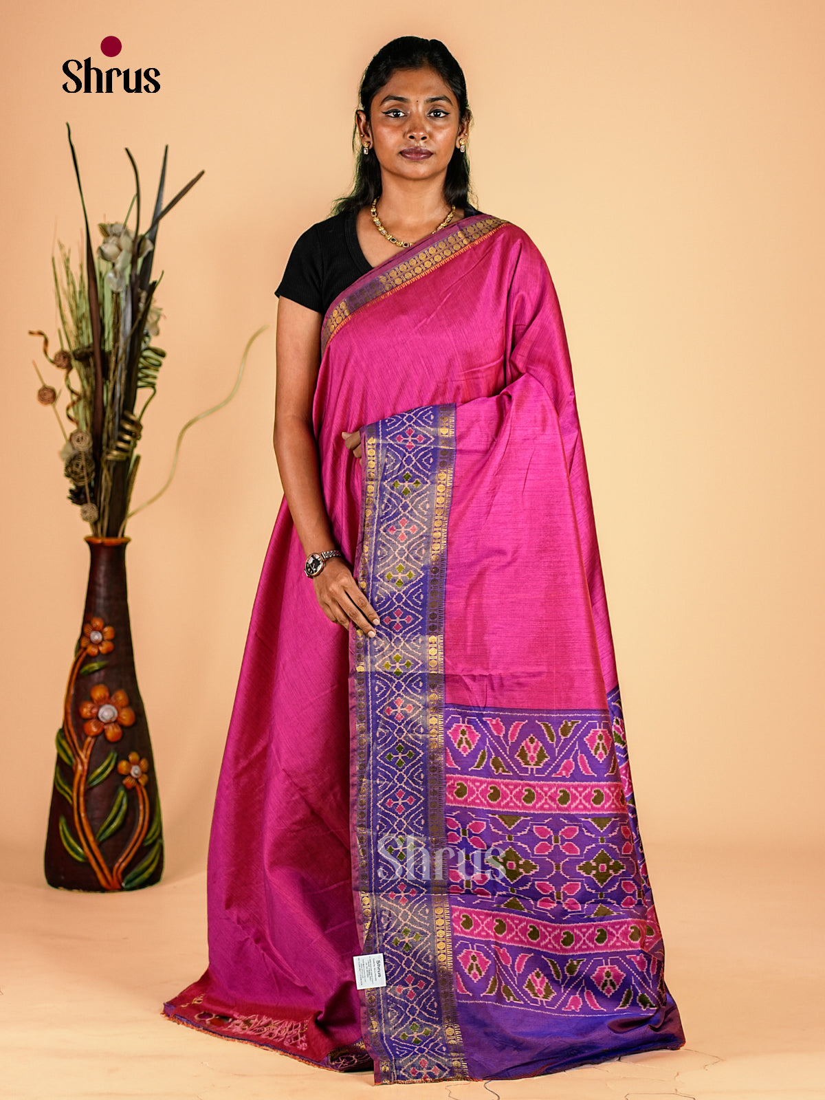 Pink & Purple- Semi Patola Saree - Shop on Shrus.com
