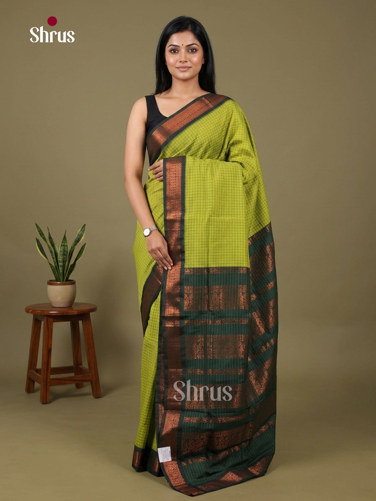 Light Green & Green - Kalyani Cotton Saree