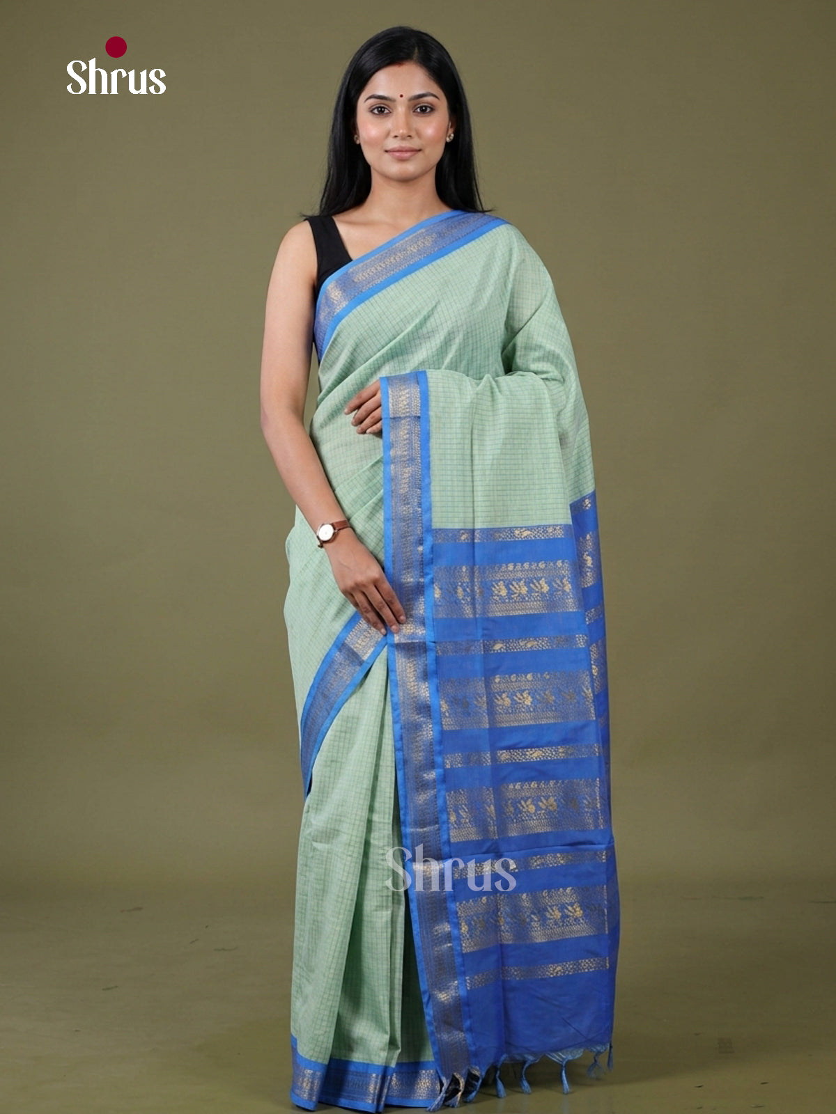 Sea Green & Blue - Kalyani Cotton saree