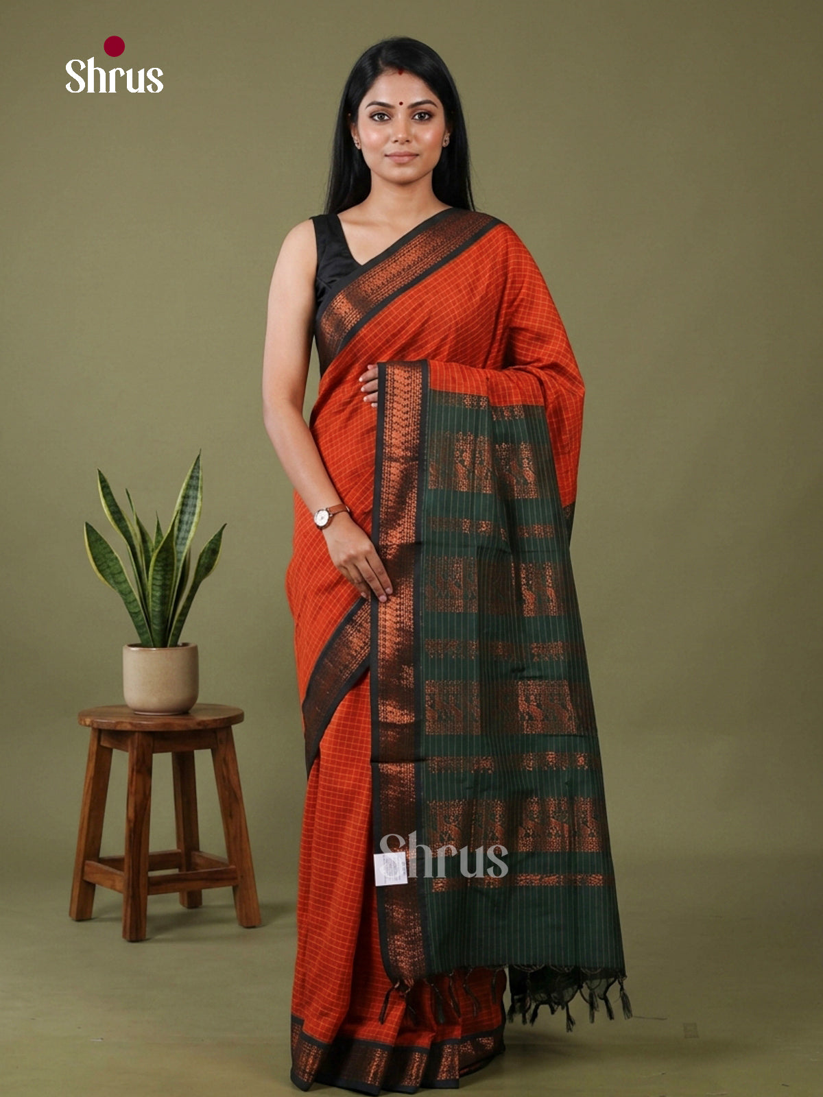 Orange & green - Kalyani Cotton saree