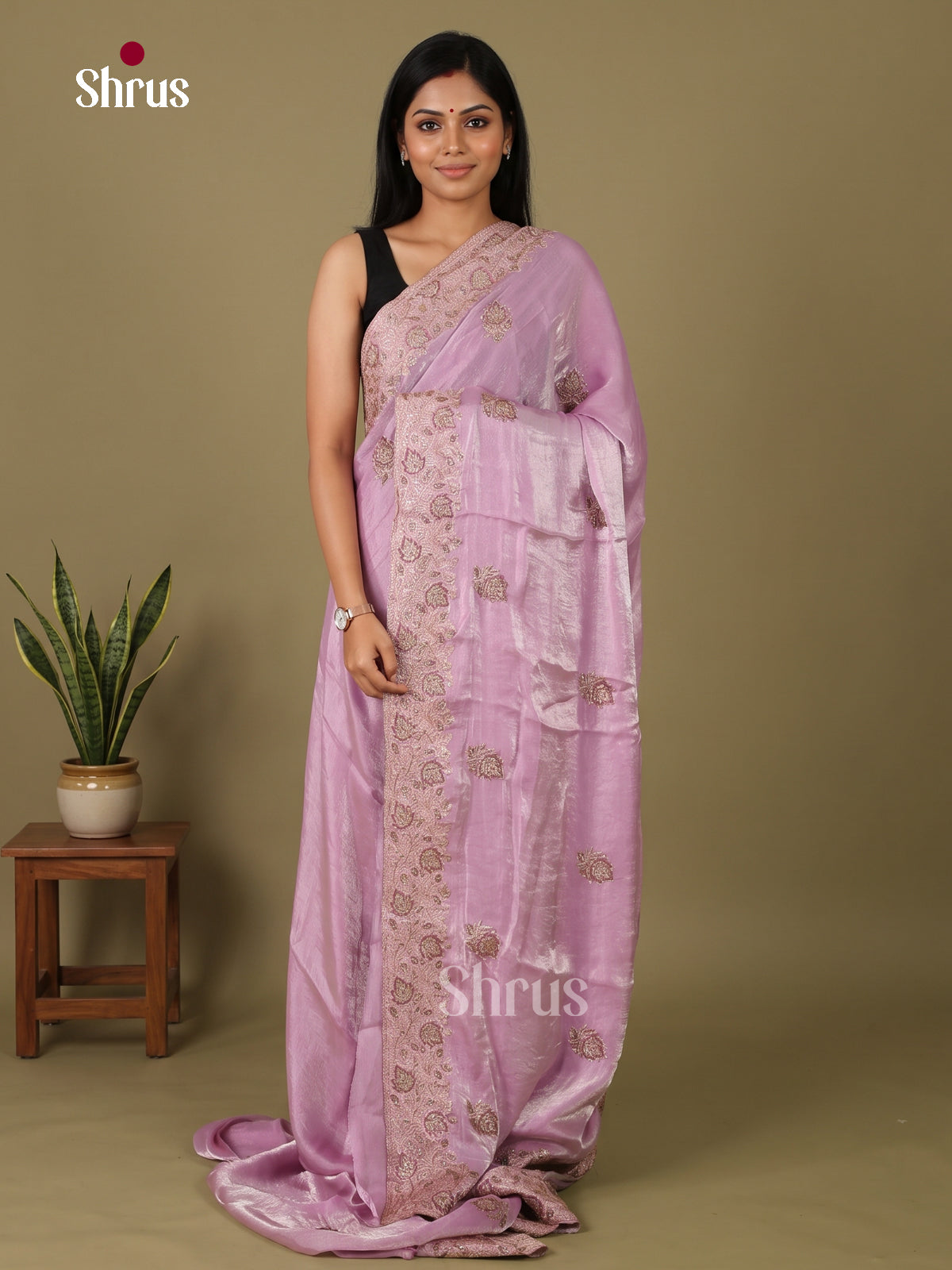 Beautiful Lavender Designer Saree with floral embroidery - Shop on Shrus.com