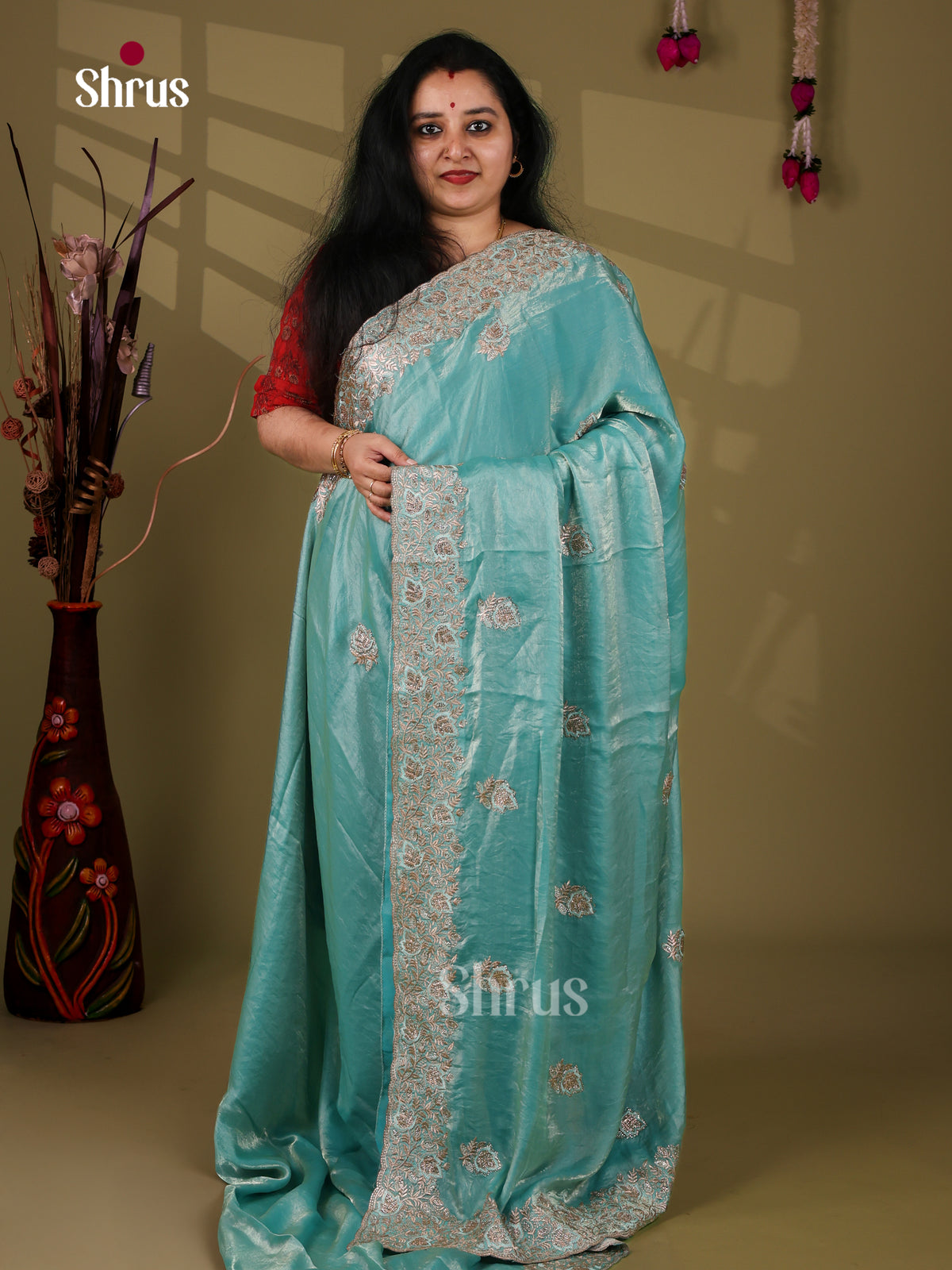 Vibrant Sky Blue Designer Saree with floral sequin embroidery