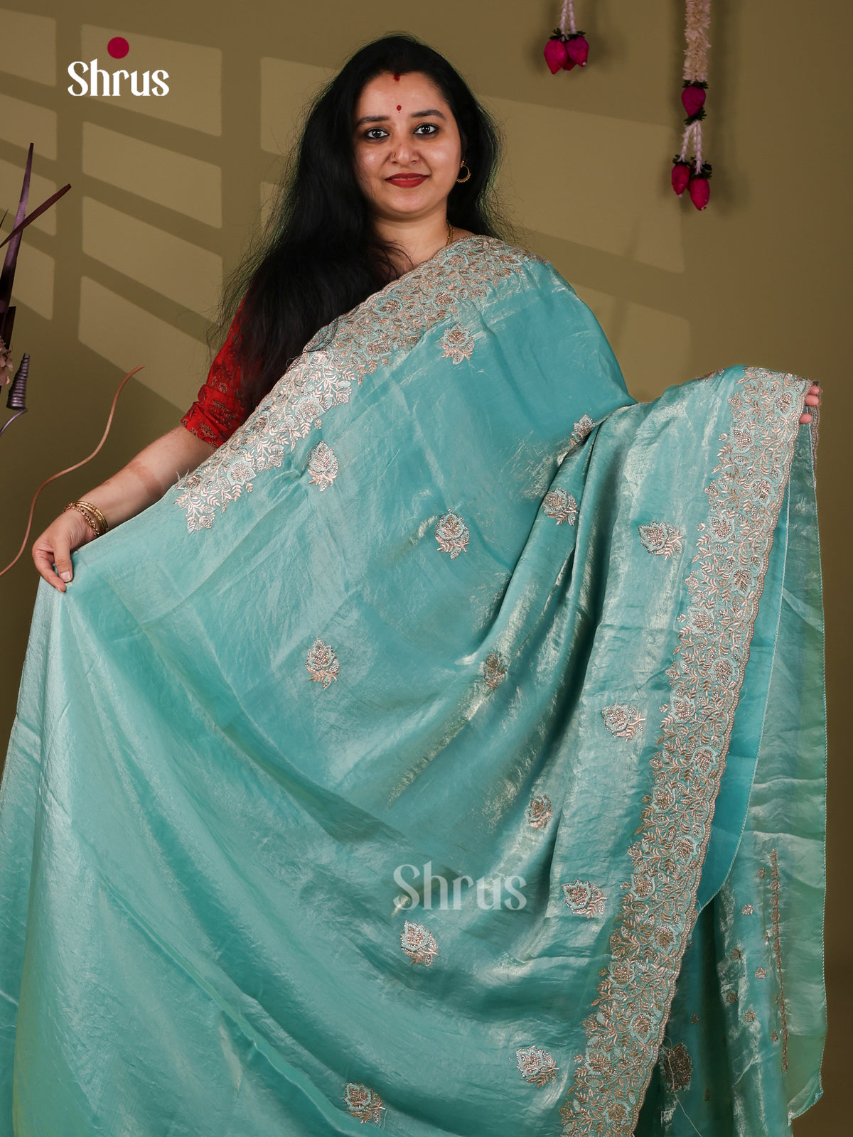 Vibrant Sky Blue Designer Saree with floral sequin embroidery