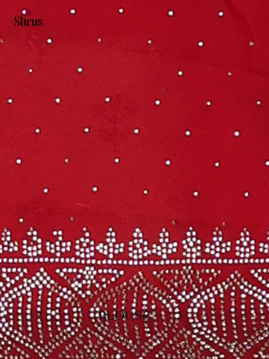 Bright Red Designer Saree with stone work