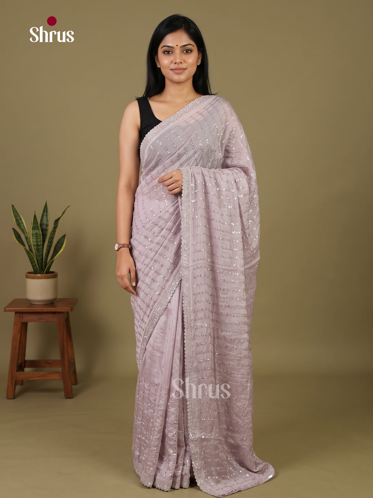 Elegant Mauve Designer Saree with stone work - Shop on Shrus.com