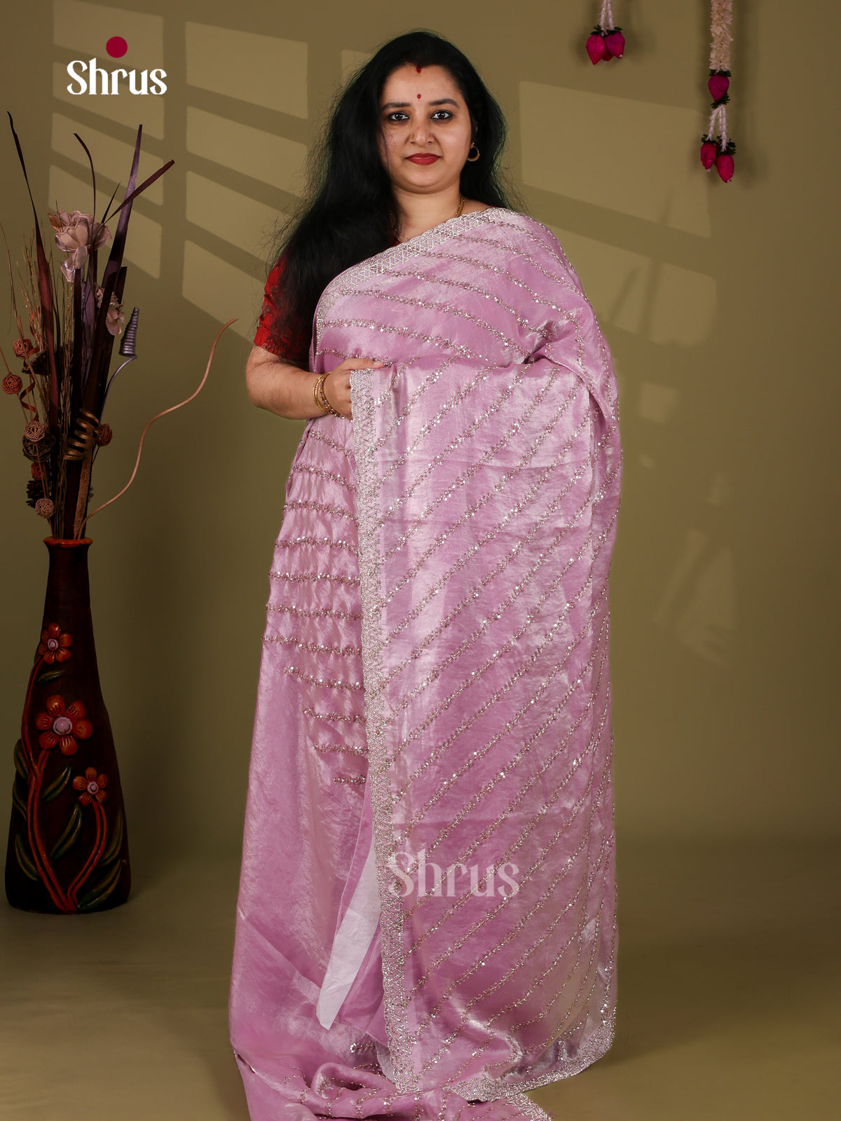 Charming Lavender Designer Saree with stone work