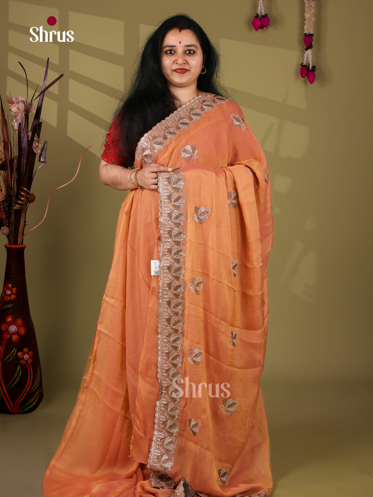 Radiant Orange Designer Saree with sequin embroidery
