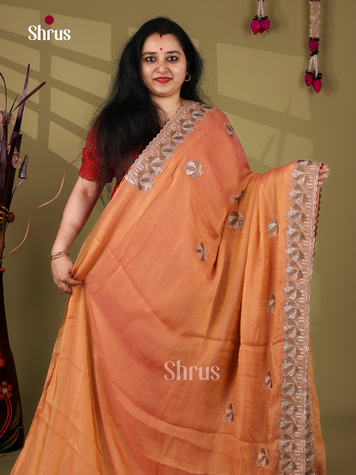Radiant Orange Designer Saree with sequin embroidery