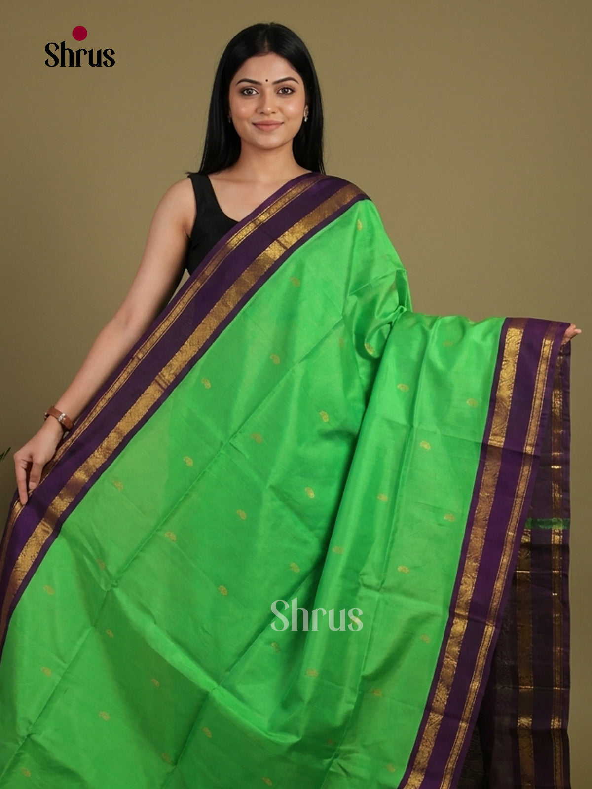 Exquisite Aqua Green & Violet Silk Cotton Saree with zari buttas & Rettaipet border