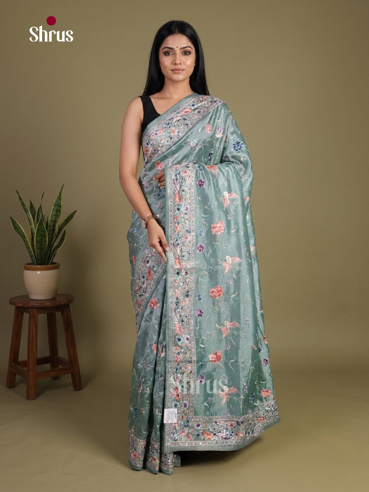 Tissue Embroidery Saree - EI01566
