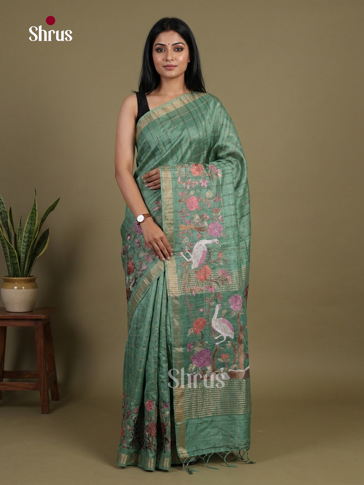 Tussar Embroidery Saree - EI01702