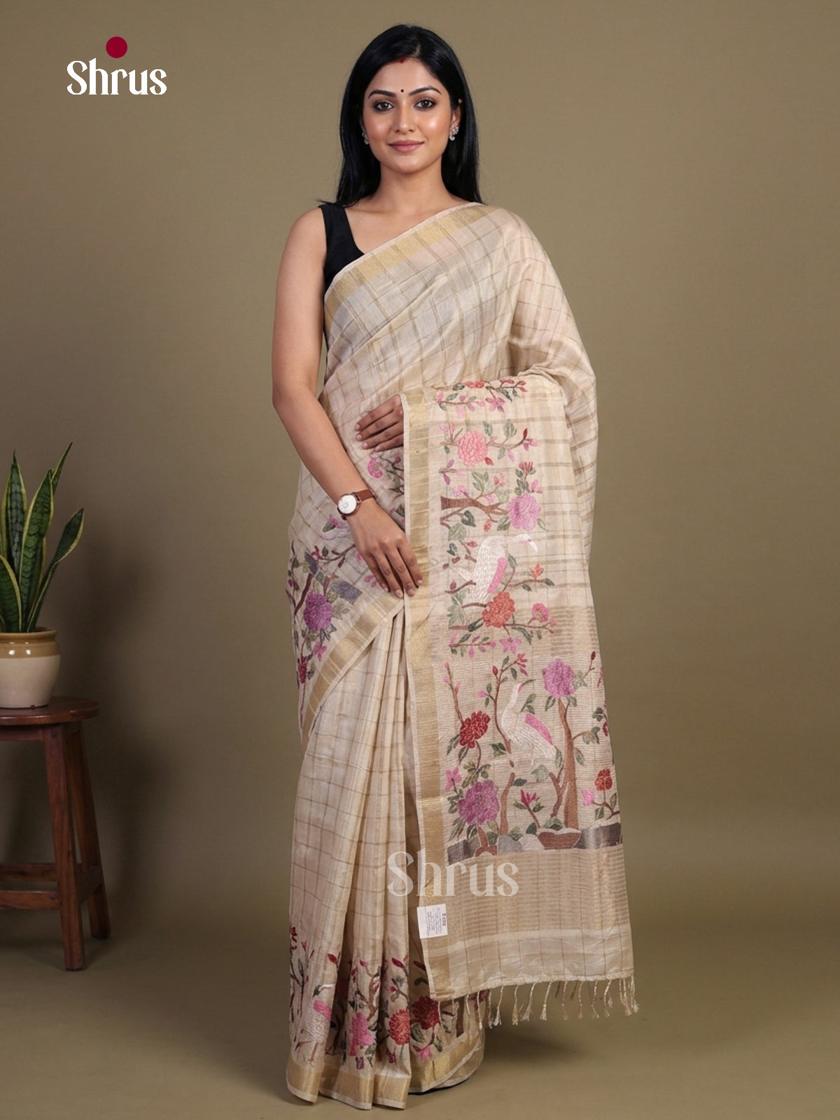 Tussar Embroidery Saree - EI01704