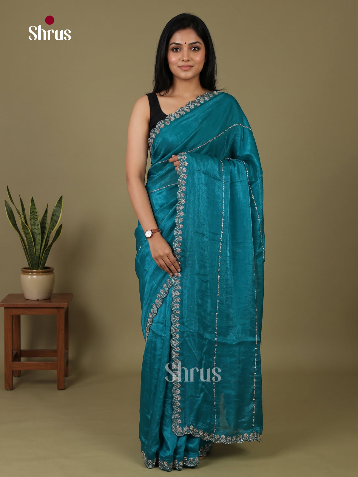 Beautiful Blue Designer Saree with stone work - Shop on Shrus.com