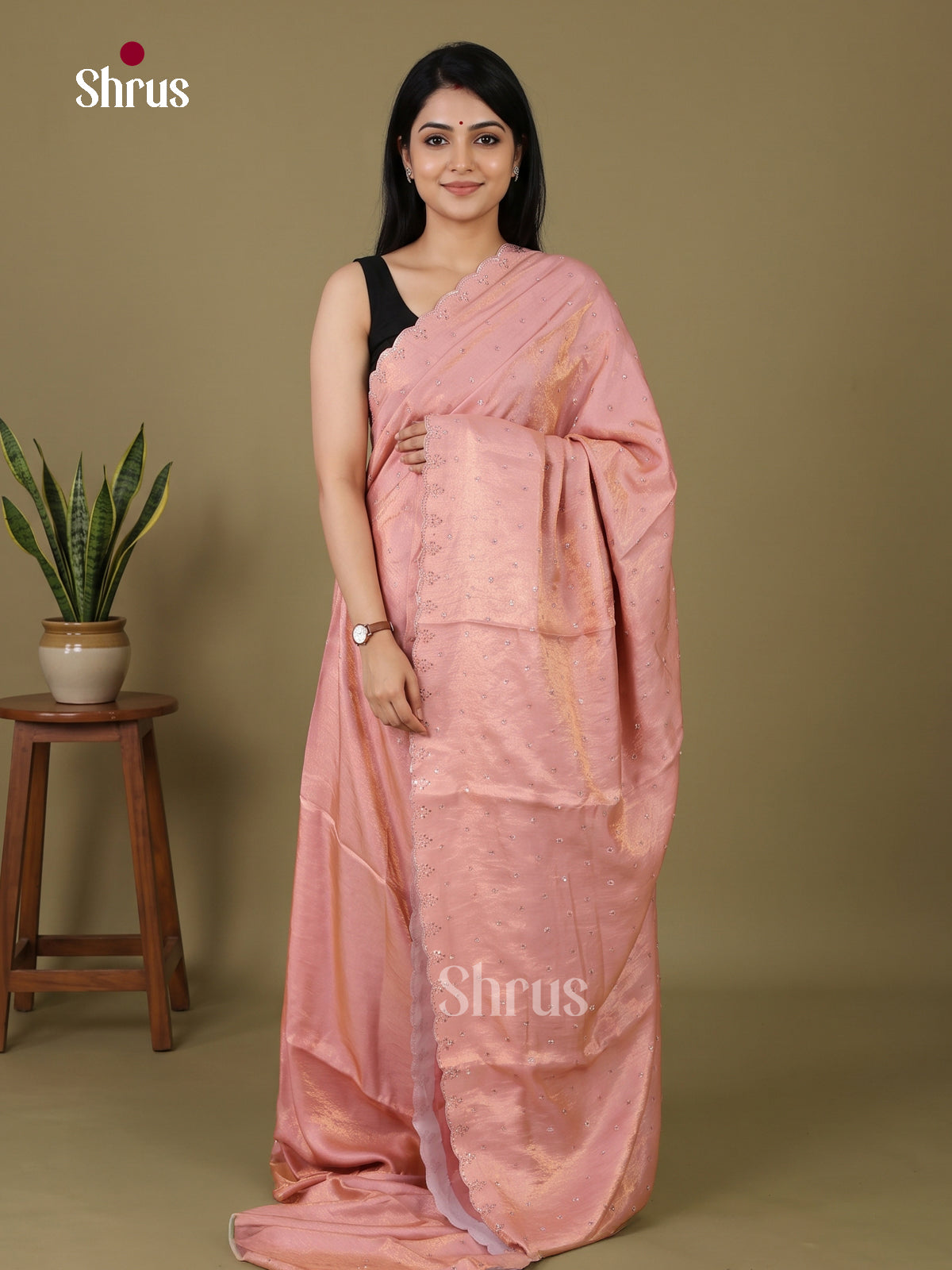 Charming Pink Designer Saree with floral stone work - Shop on Shrus.com
