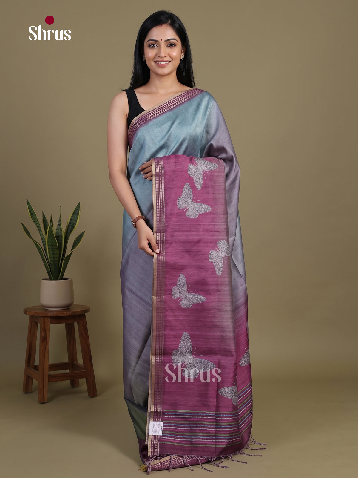 Printed Semi Tussar Saree - EI07187 - Shop on Shrus.com