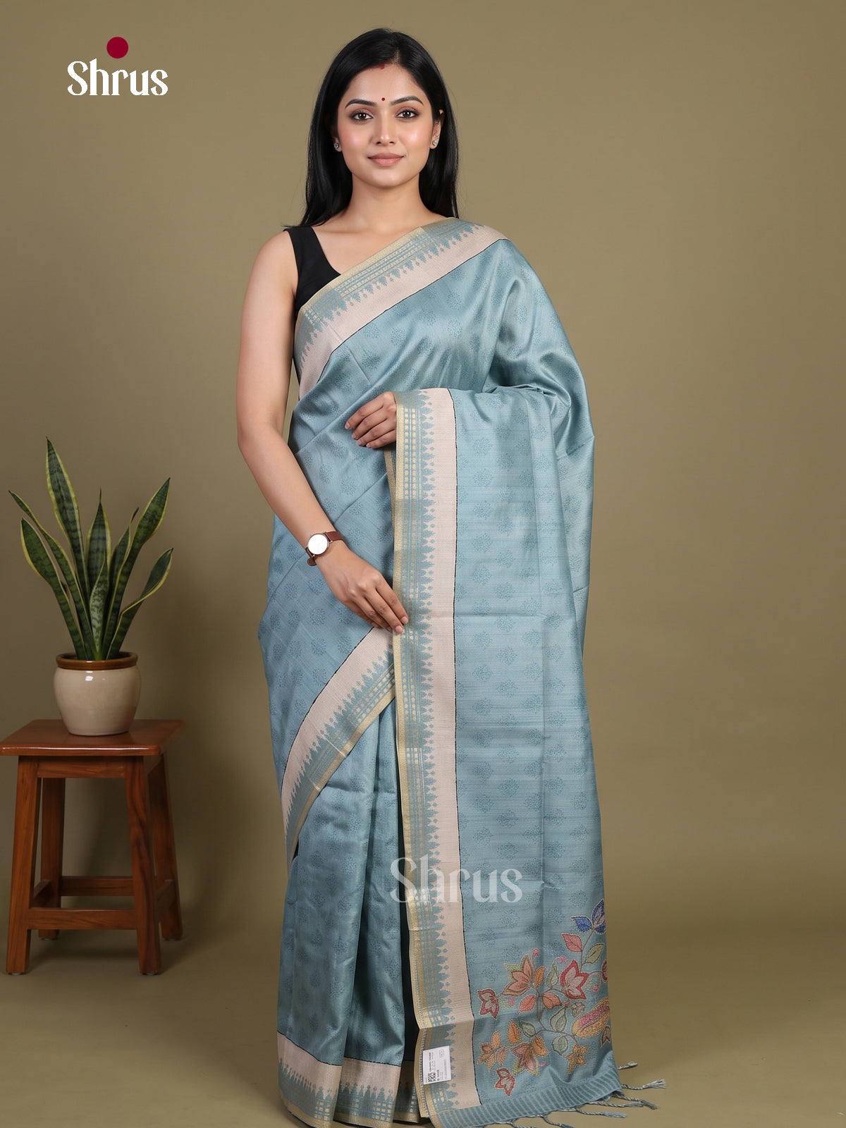 Printed Semi Tussar Saree - EI07188 - Shop on Shrus.com