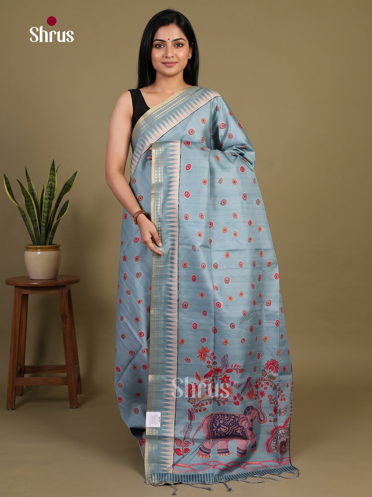 Printed Semi Tussar Saree - EI07194 - Shop on Shrus.com