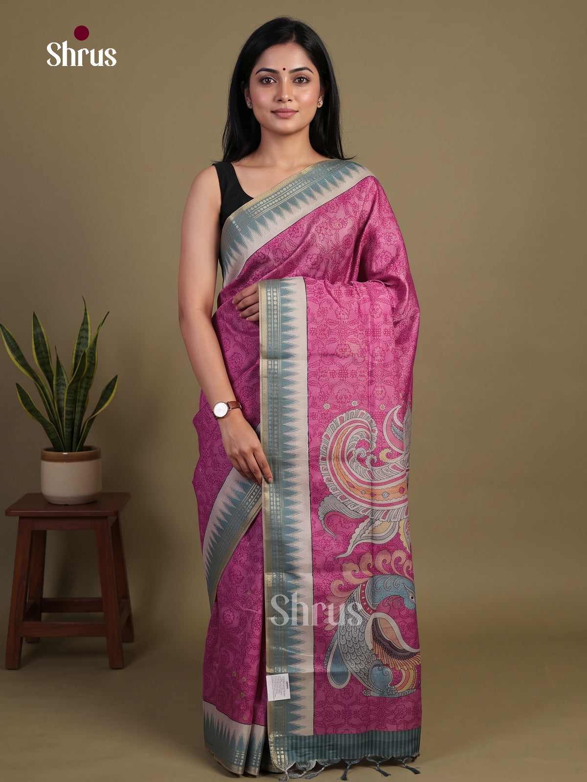 Printed Semi Tussar Saree - EI07195 - Shop on Shrus.com