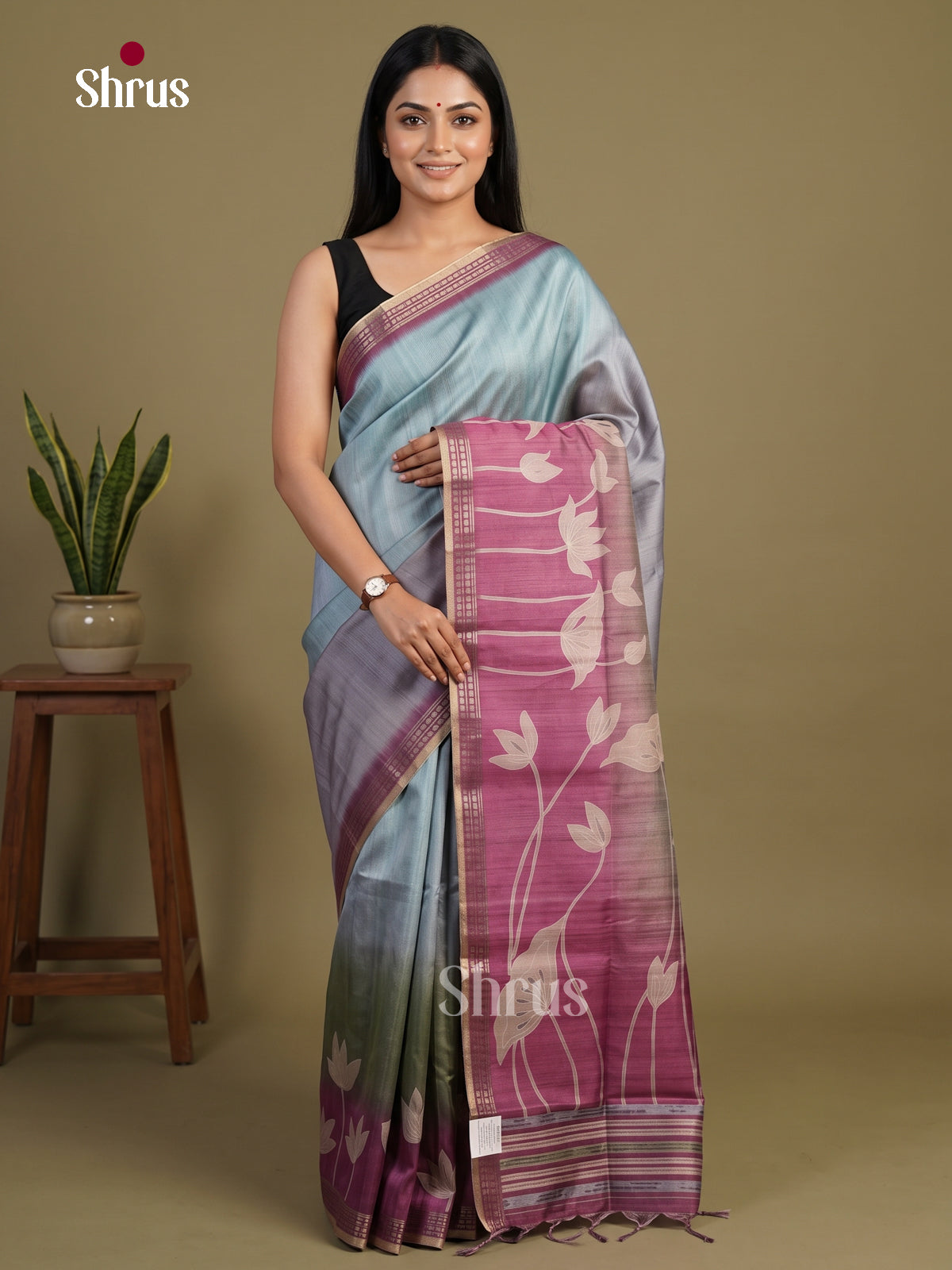 Printed Semi Tussar Saree - EI07200 - Shop on Shrus.com
