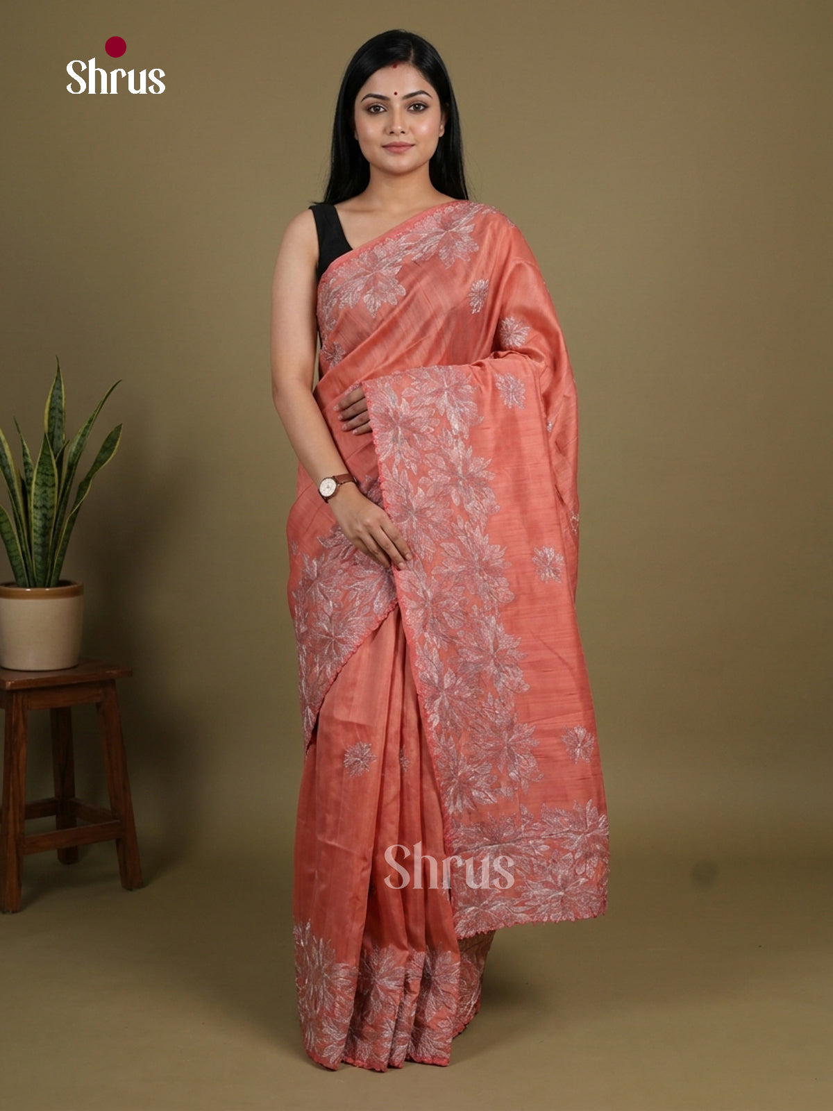 Semi Rawsilk Embroidery Saree - EI10105