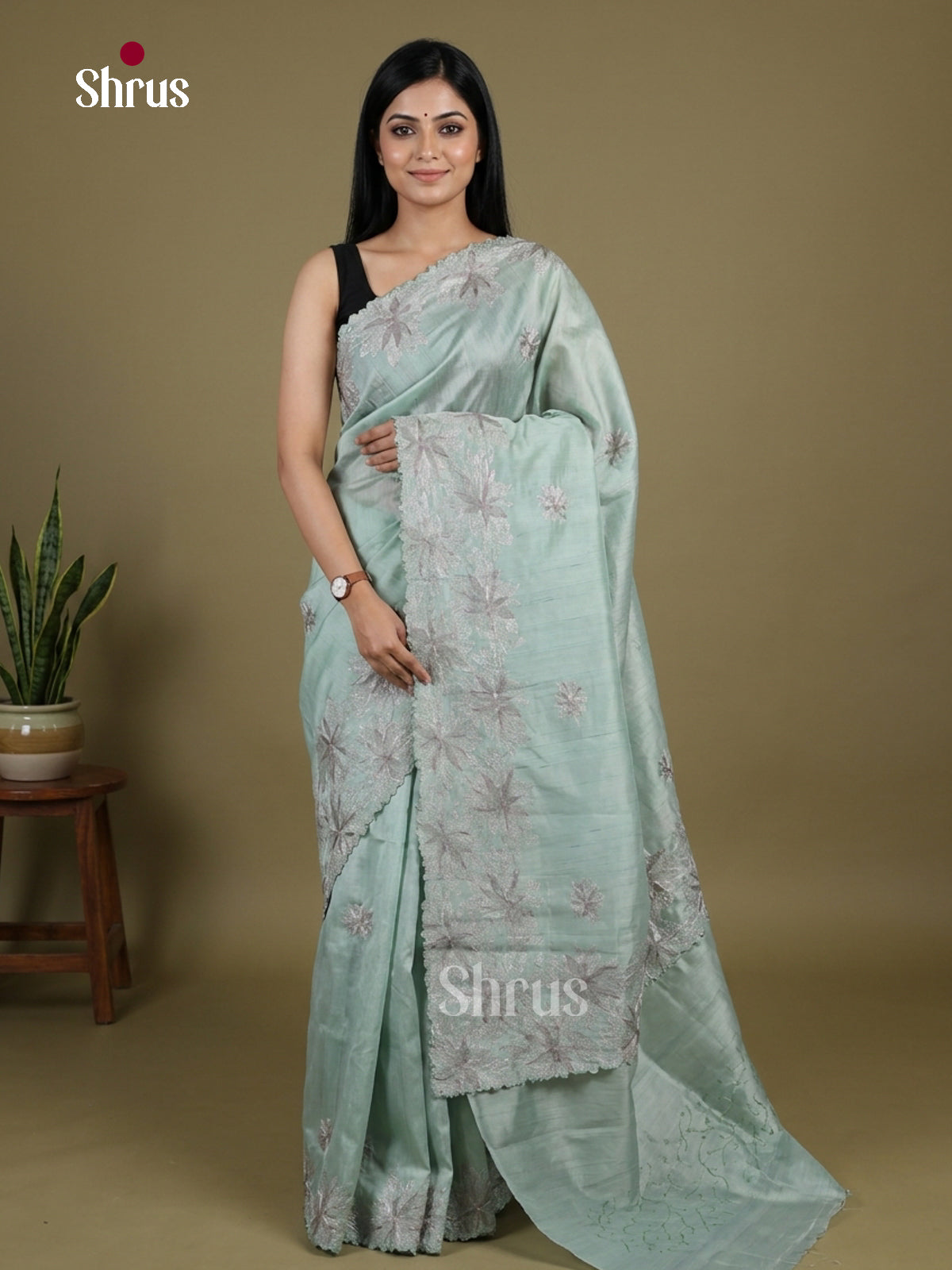 Semi Rawsilk Embroidery Saree - EI10106