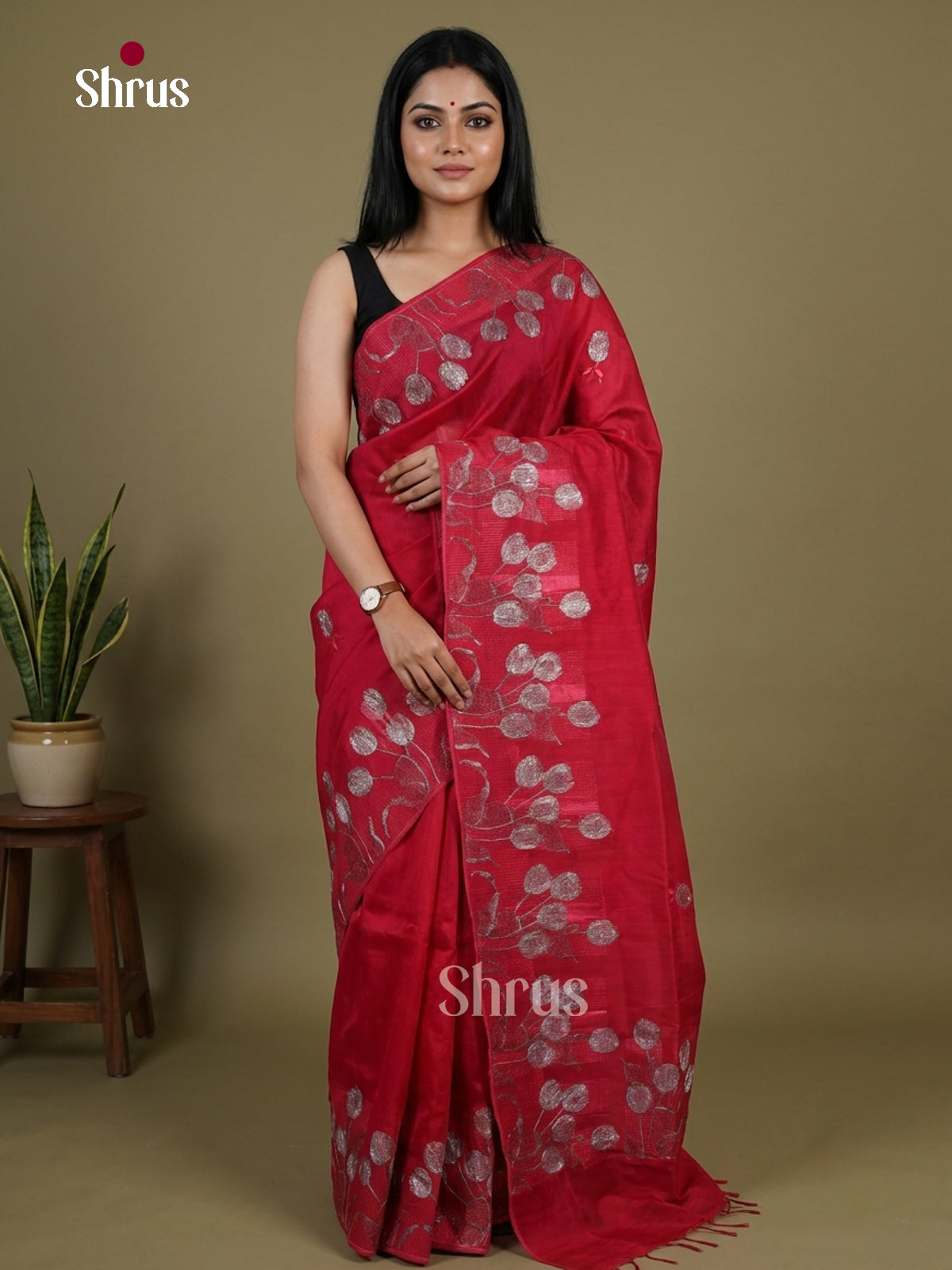 Semi Rawsilk Embroidery Saree - EI10225