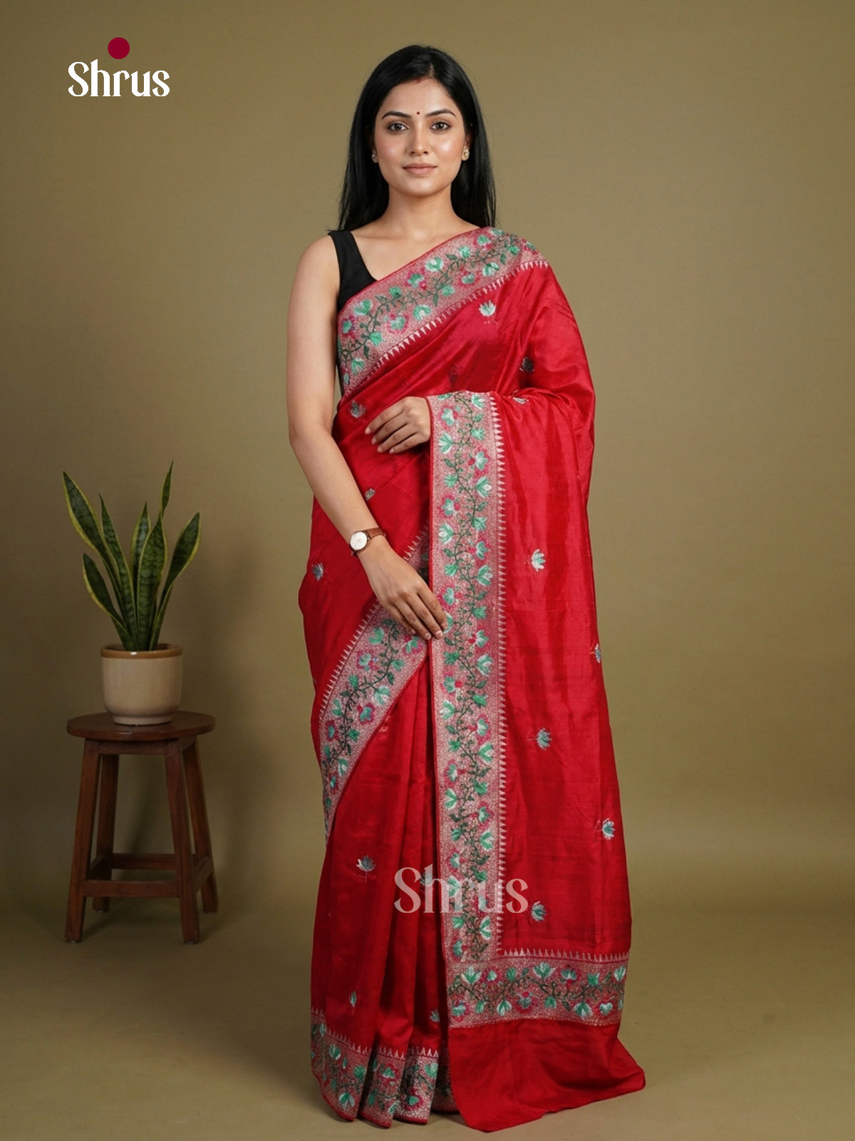 Semi Rawsilk Embroidery Saree - EI10382