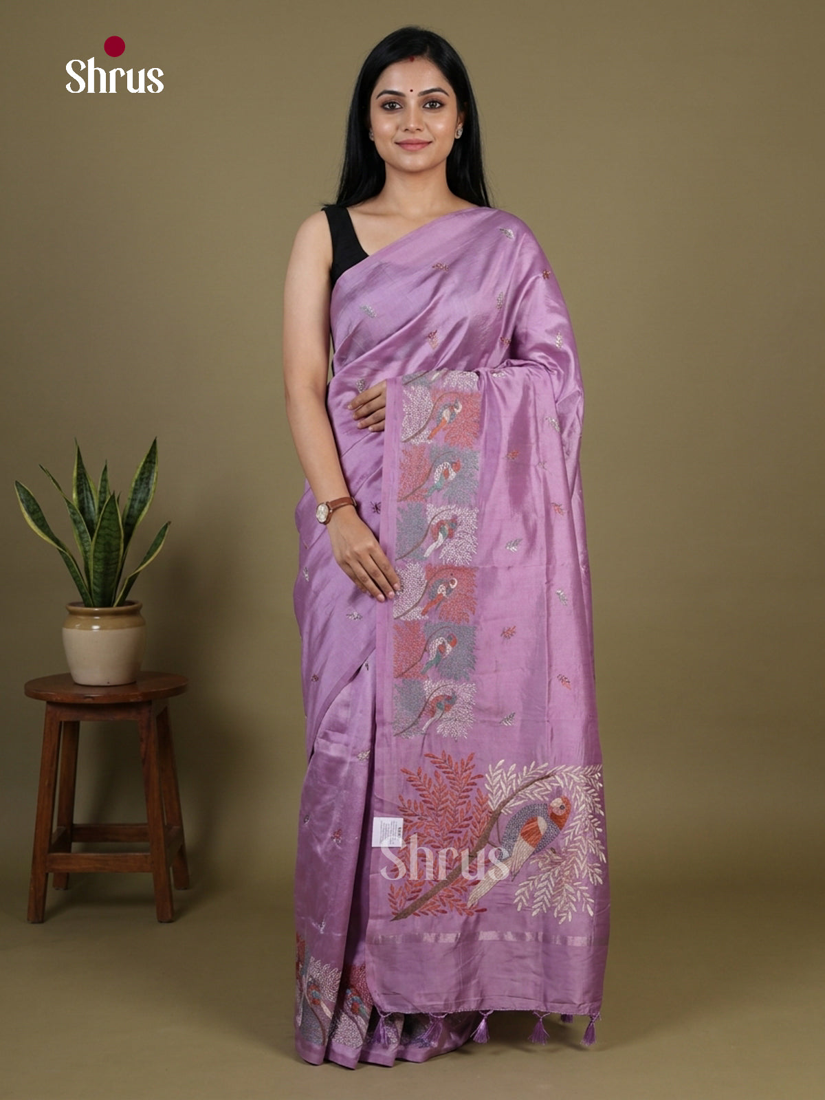 Lavender - Semi Rawsilk Embroidery Saree