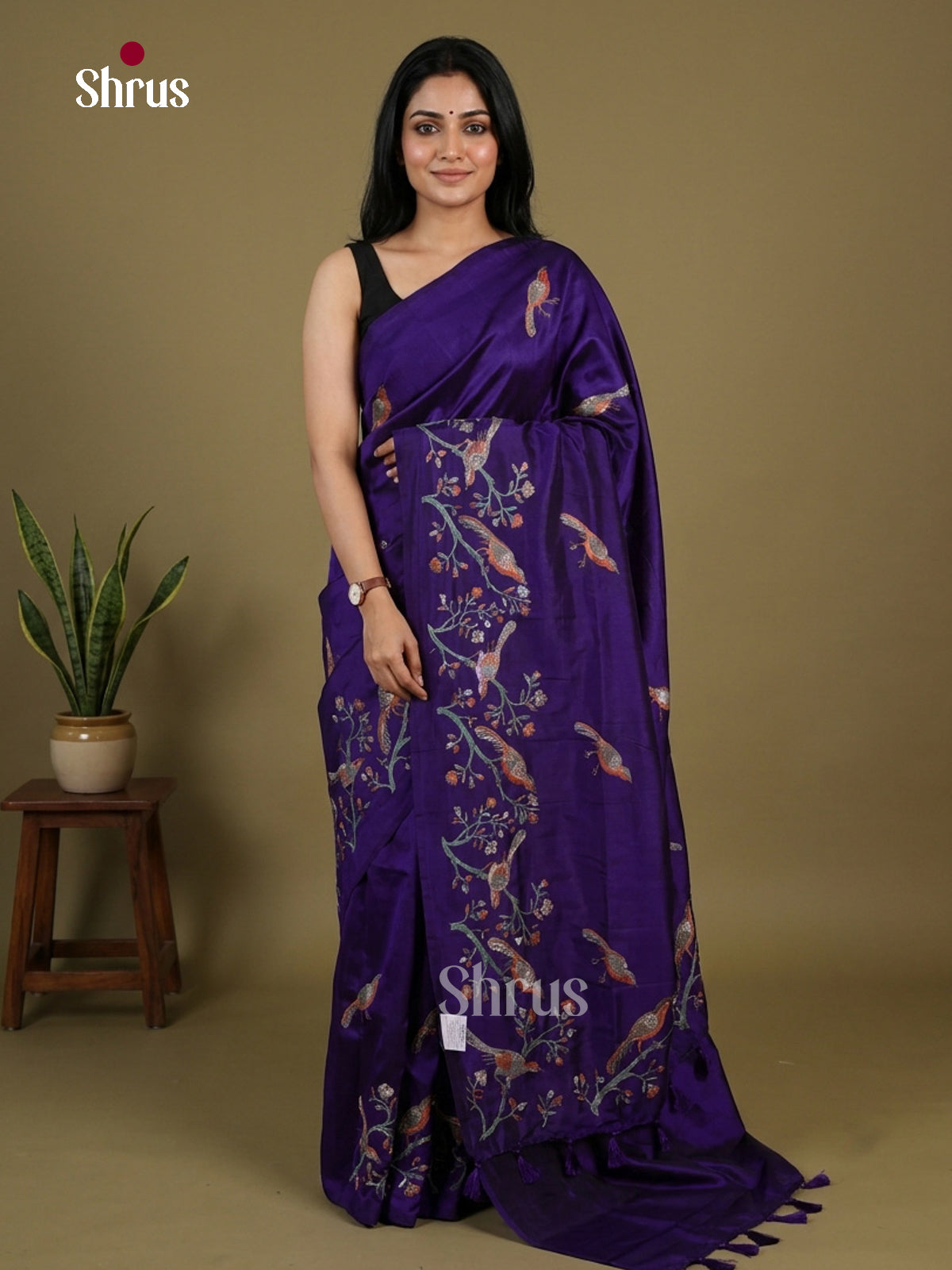 Semi Rawsilk Embroidery Saree - EI10543