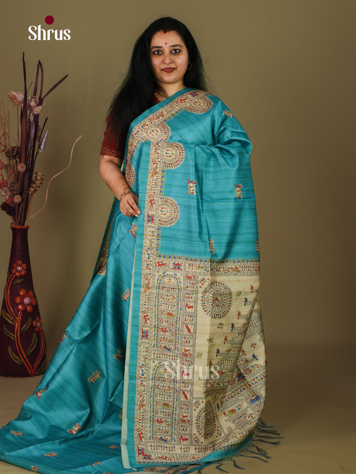 Printed Madhubani Saree - EI16714 - Shop on Shrus.com
