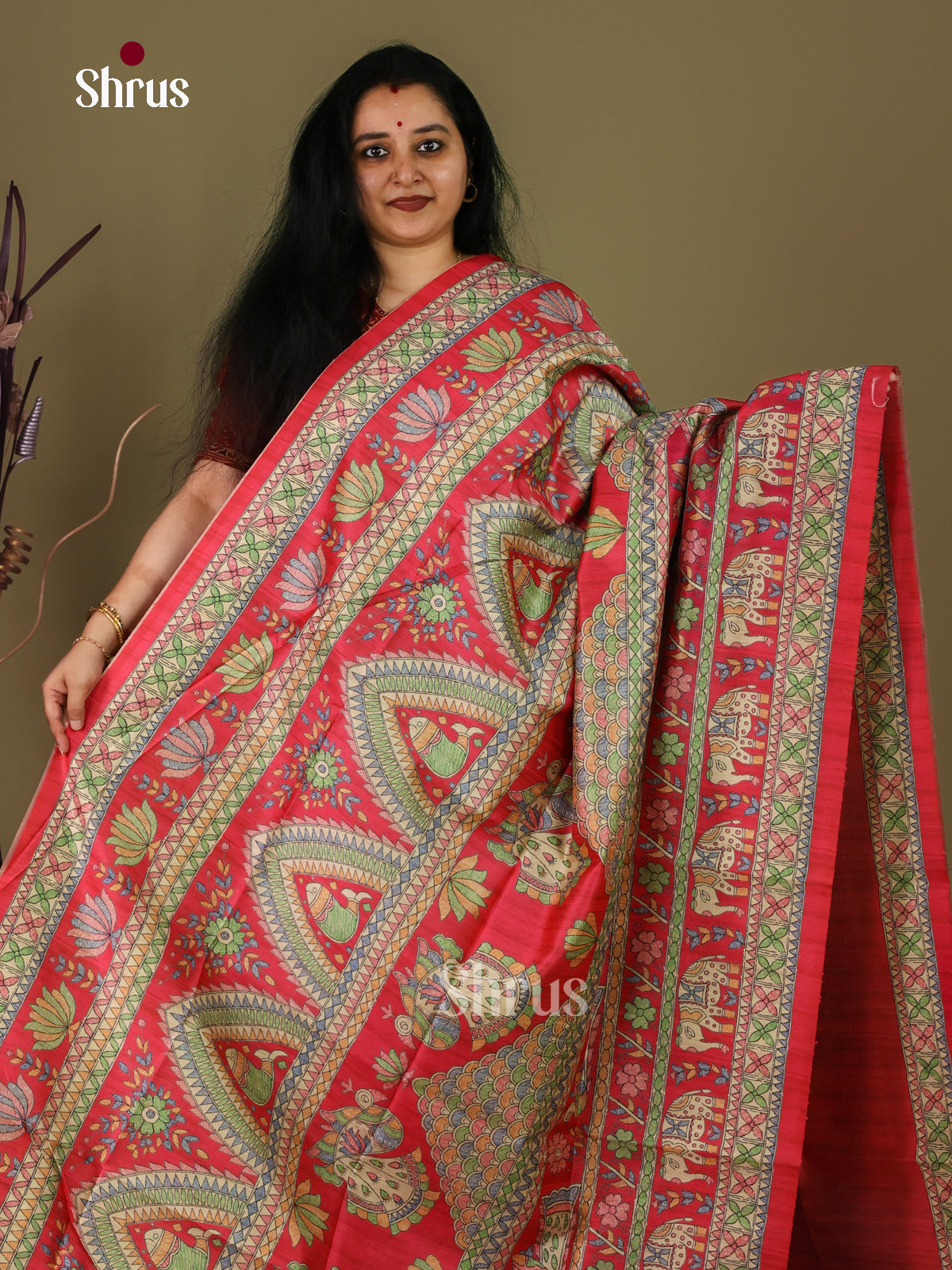 Pink - Printed Madhubani Saree - EI16738 - Shop on Shrus.com