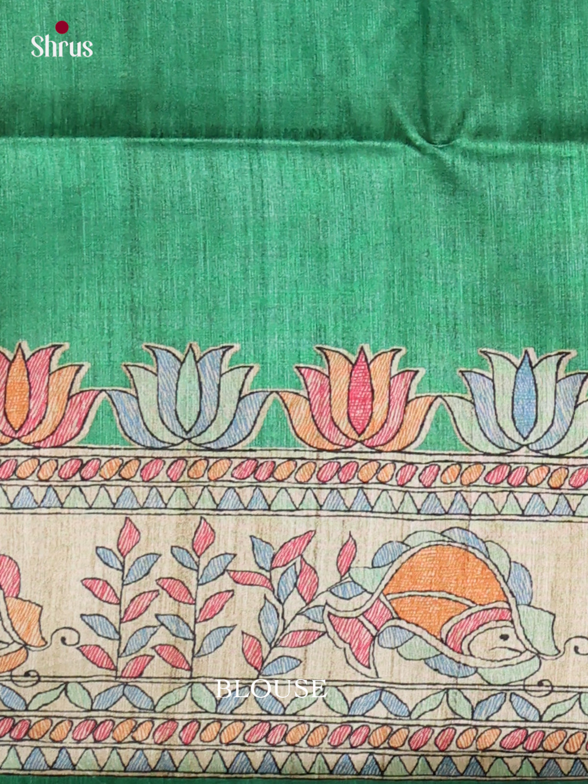 Green & Cream - Printed Madhubani Saree - Shop on Shrus.com