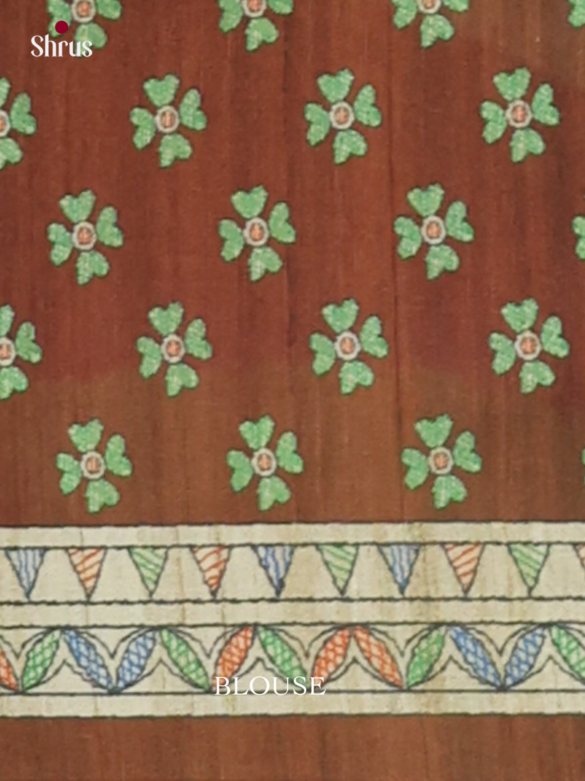 Brown & Cream - Printed Madhubani Saree