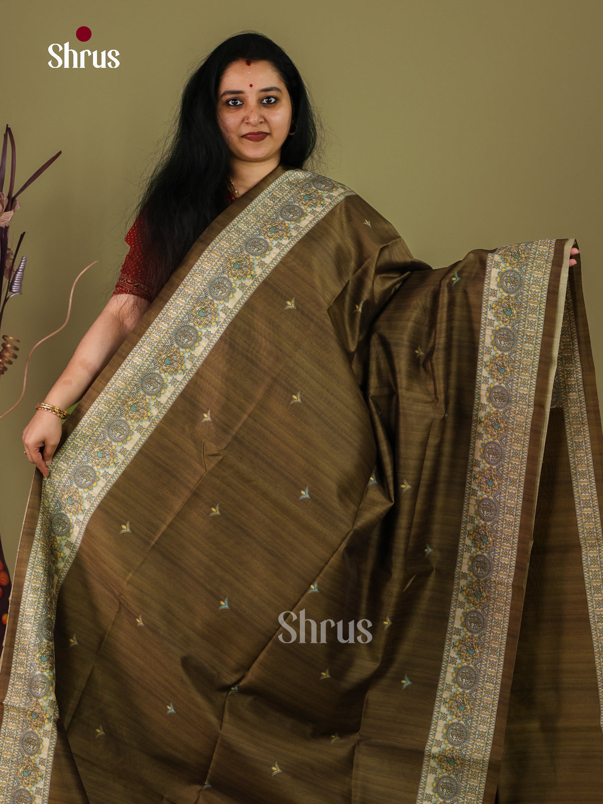 Mint Green & Cream - Printed Madhubani Saree - Shop on Shrus.com