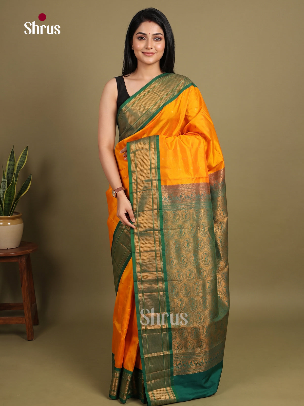Mambazha Yellow & Green - Semi Paithani Saree